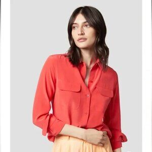 Equipment Red‎ Coral Slim Signature Silk Button Down Top